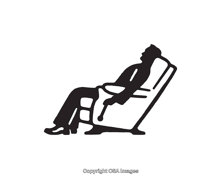 Black and White Illustration of Person Relaxing in a Reclining Chair