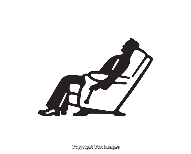 Black and White Illustration of Person Relaxing in a Reclining Chair