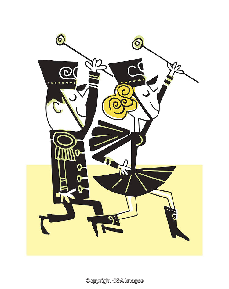 Playful Illustration of Two Baton Twirlers in Marching Attire Performing in Sync