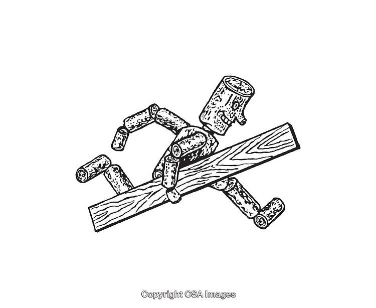 Detailed Illustration of Wooden Stick Figure with Playful Action