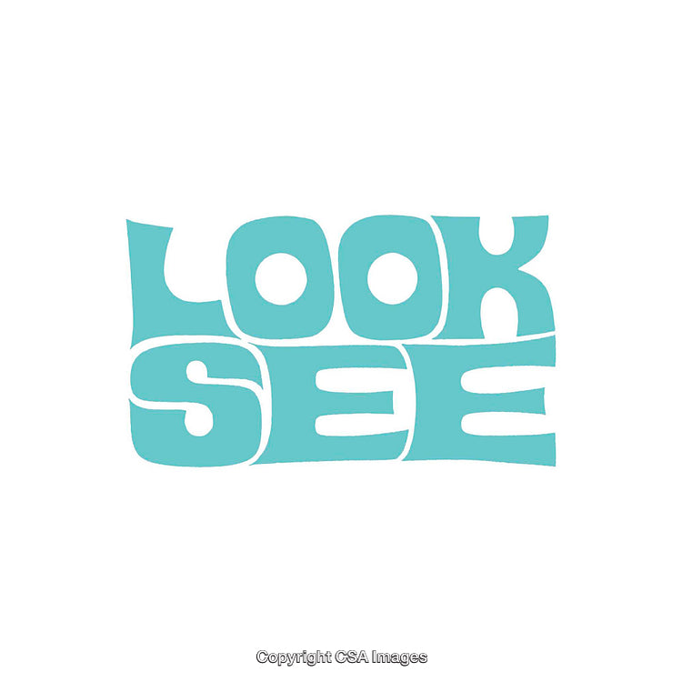 Teal Retro Text Design Featuring the Words Look and See on White Background