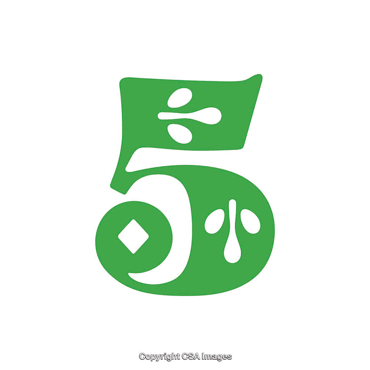 Decorative Number Five in Green with Unique Artistic Patterns