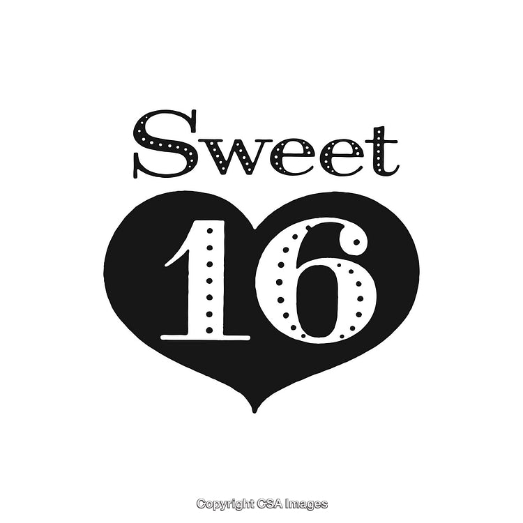 Sweet 16 Celebration Typography Design with Heart Background