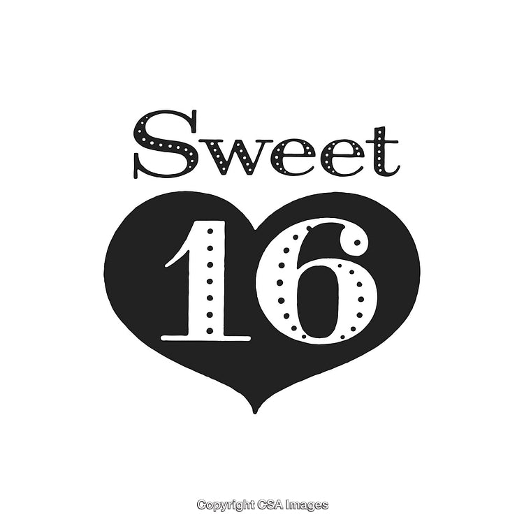 Sweet 16 Celebration Typography Design with Heart Background