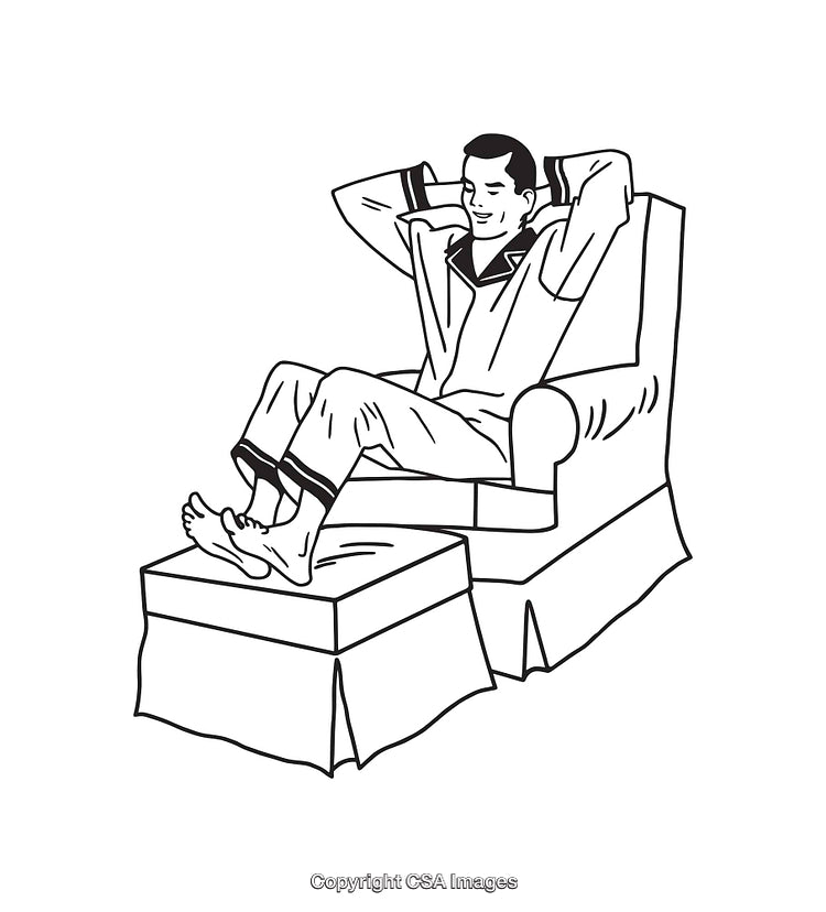 Man Relaxing in Armchair with Footrest in Line Art Style