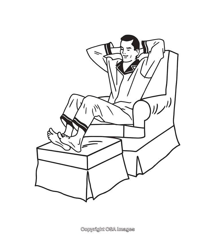 Man Relaxing in Armchair with Footrest in Line Art Style