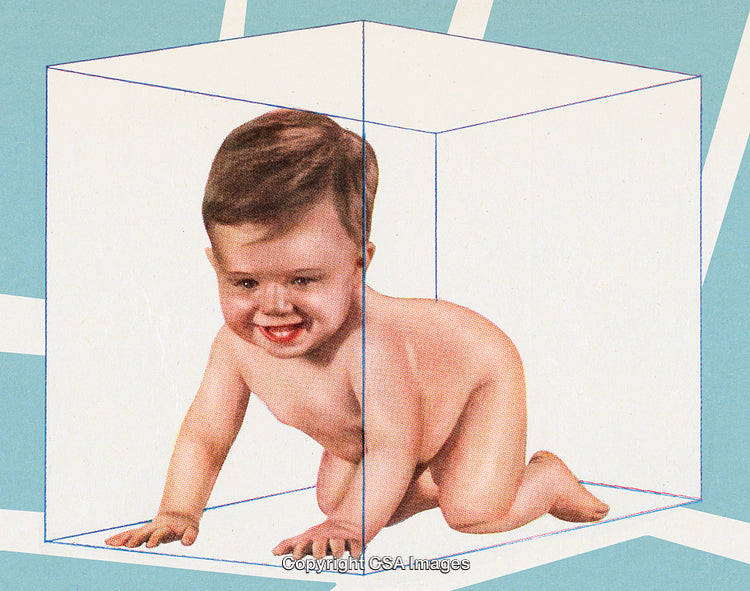 Creative Baby in Stylized Box Design on Blue Background