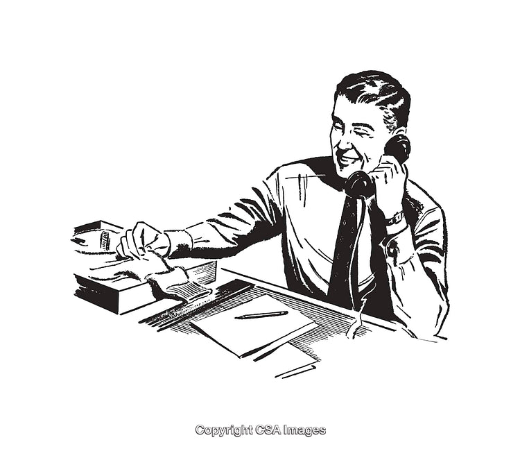 Retro Black and White Illustration of a Man Talking on the Phone