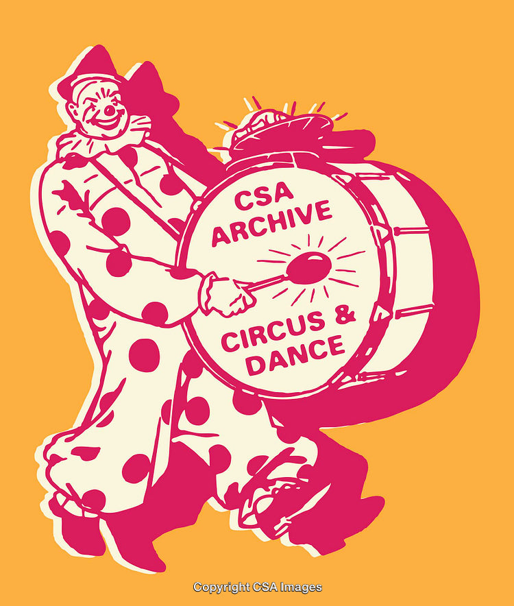 Cheerful Clown with Drum Illustration for Circus-Themed Artwork