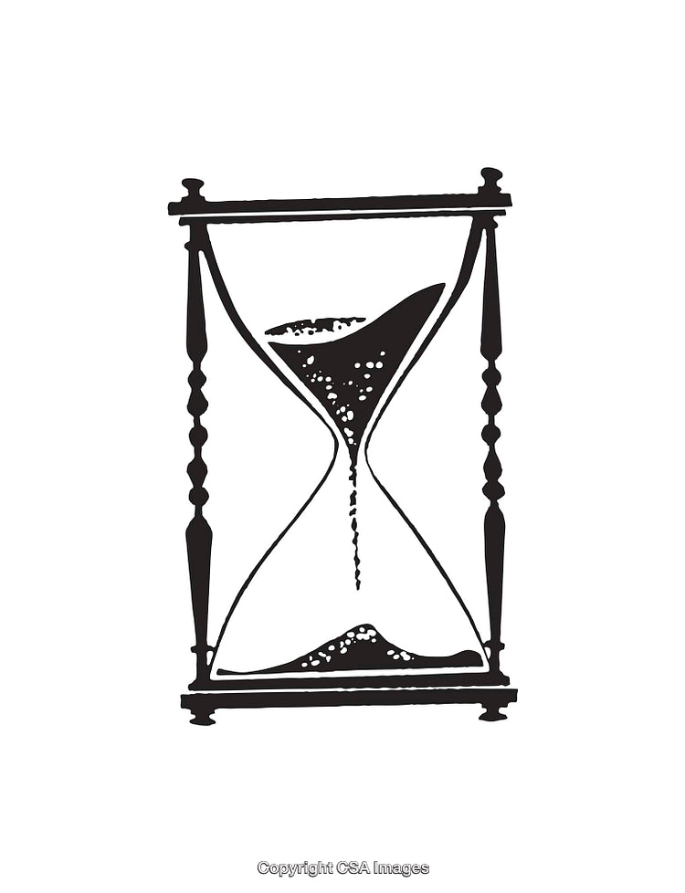 Vintage Black and White Illustration of an Hourglass Symbol
