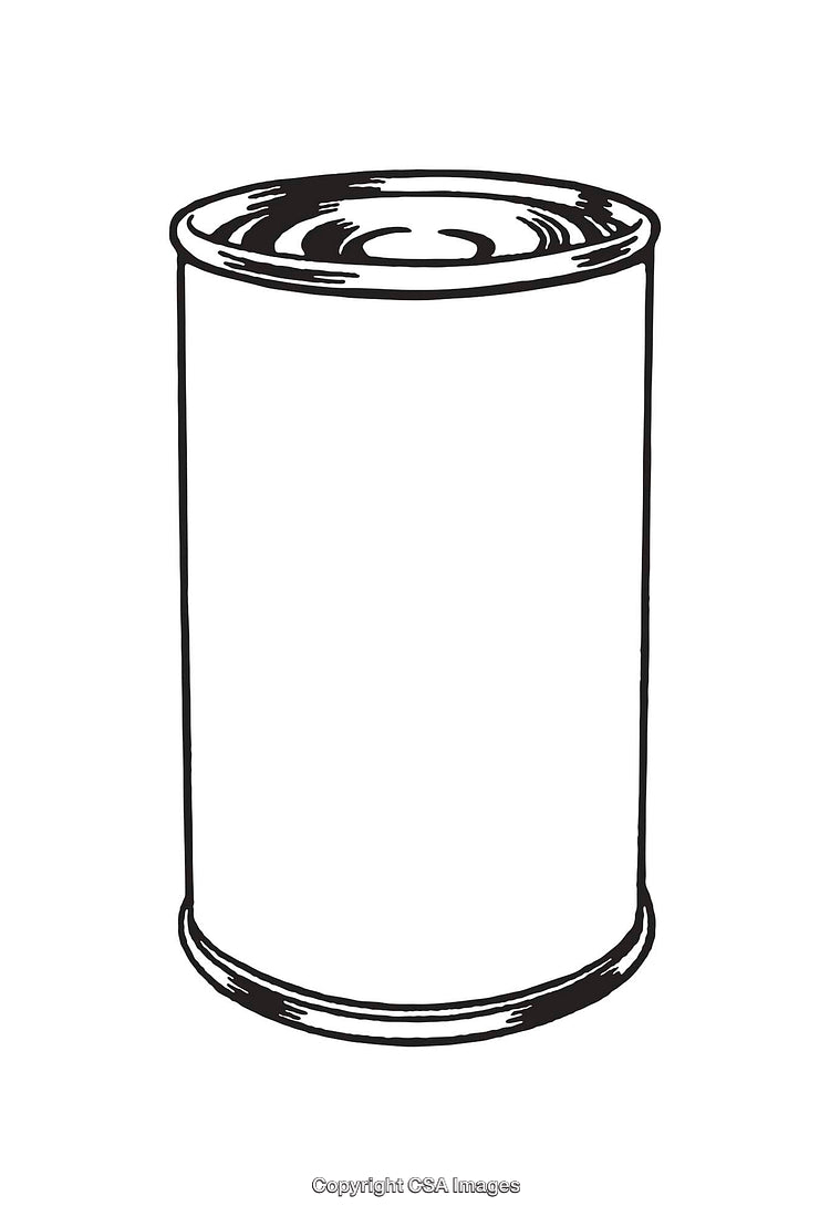 Black and White Line Art Illustration of a Simple Metal Can