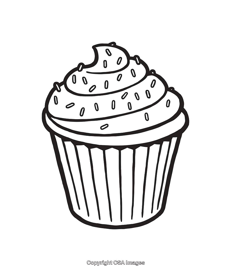 Black And White Line Art Illustration of a Frosted Cupcake