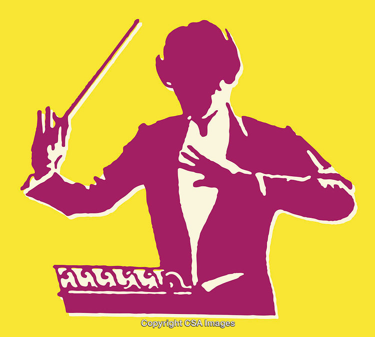 Colorful Illustration of a Conductor Holding a Baton in Action