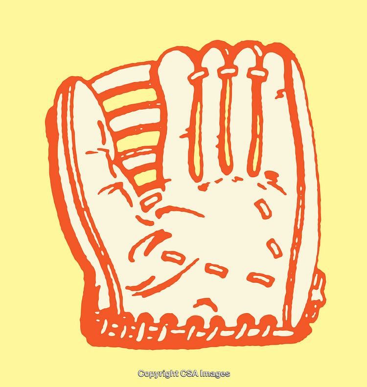 Colorful Line Art Illustration of a Baseball Glove on a Yellow Background
