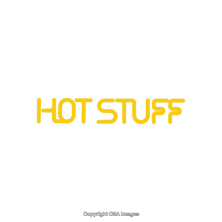 Yellow Typography Displaying 'Hot Stuff' on a White Background