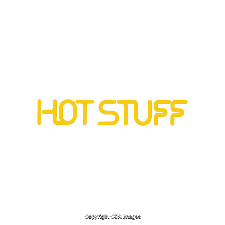 Yellow Typography Displaying 'Hot Stuff' on a White Background