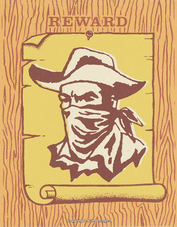 Poster Of An Outlaw With Reward Notice On A Vintage Wanted Theme