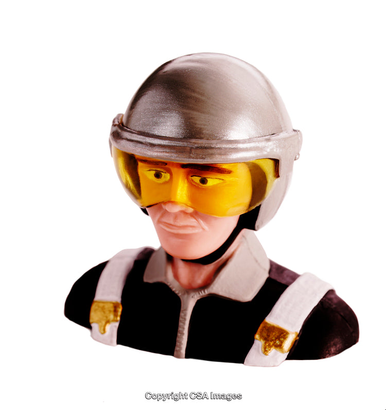 Close-Up of a Plastic Pilot Figurine with Detailed Helmet and Goggles