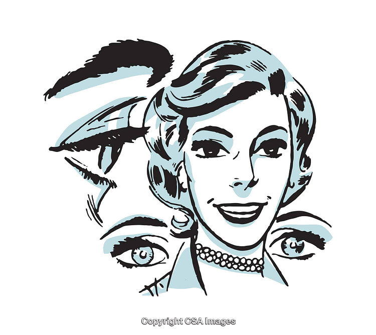 Retro Styled Illustration of a Smiling Woman with Emphasized Features