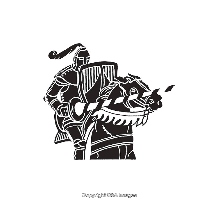 Medieval Knight on Horseback in Artistic Black and White Illustration