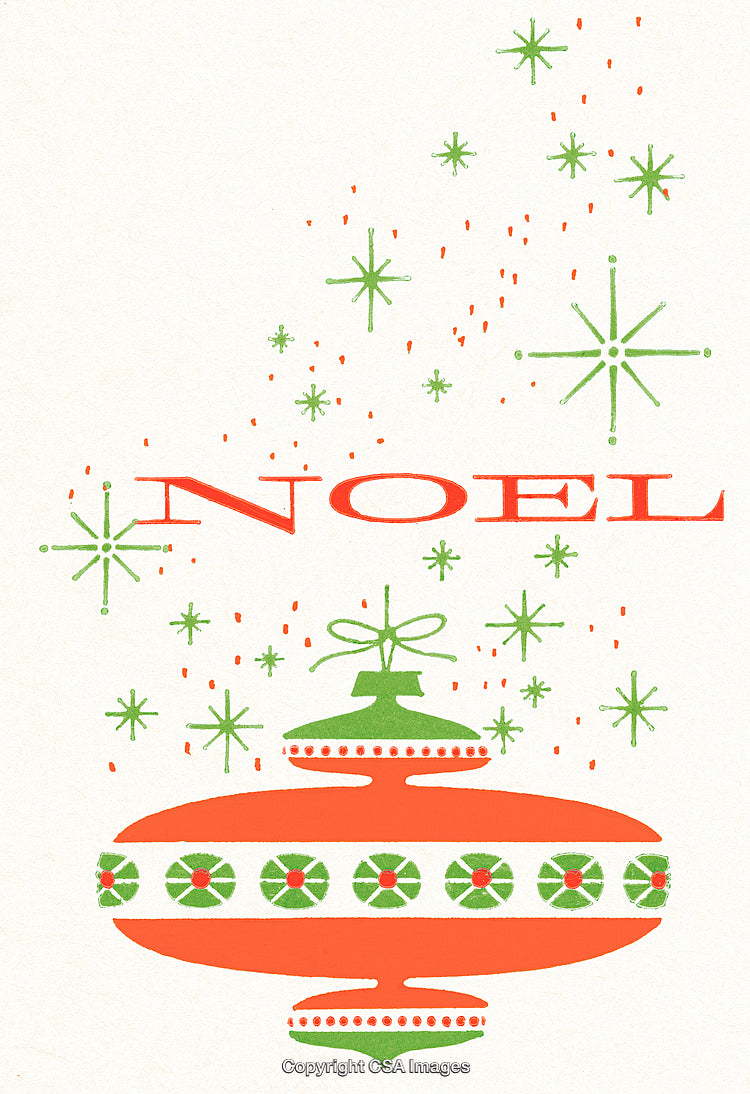 Vintage Christmas Illustration with Noel Text and Festive Holiday Ornament Design