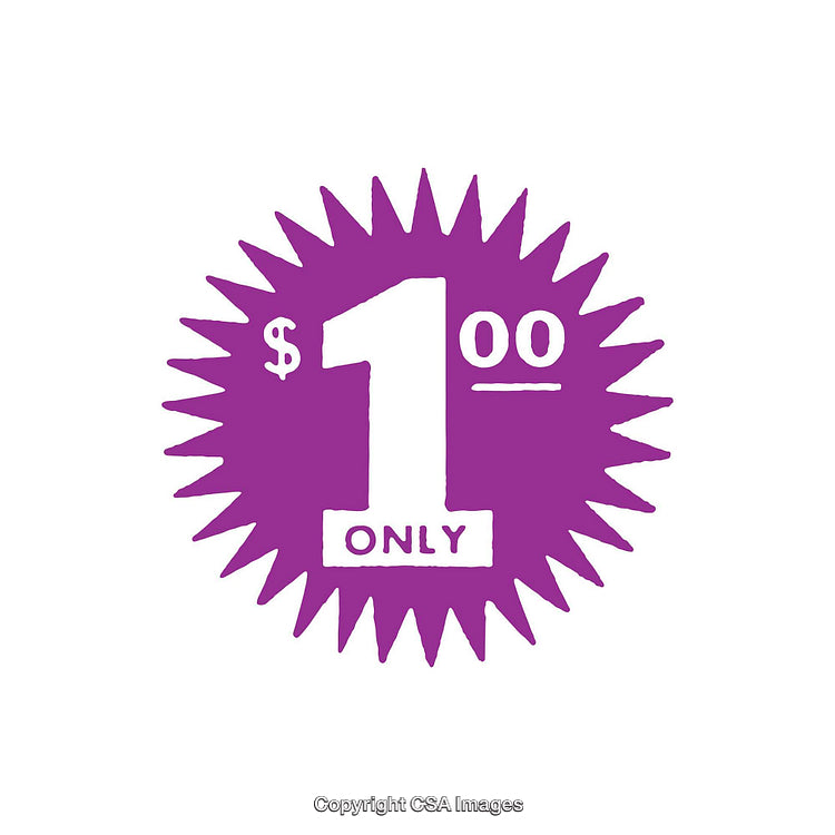 Bold Purple Starburst with One Dollar Price Label Artwork