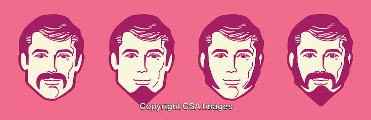 Four Variations of Male Faces with Different Hairstyles and Beards