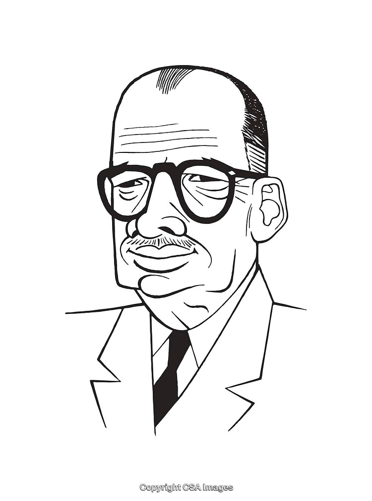 Black and White Line Art Illustration of a Distinguished Man in Glasses