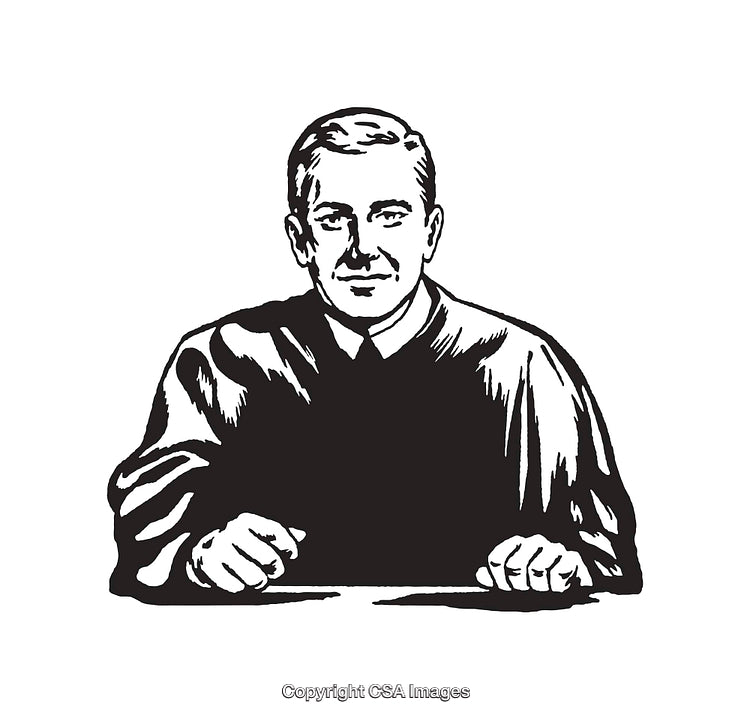 Black and White Illustration of a Judge in a Traditional Robe