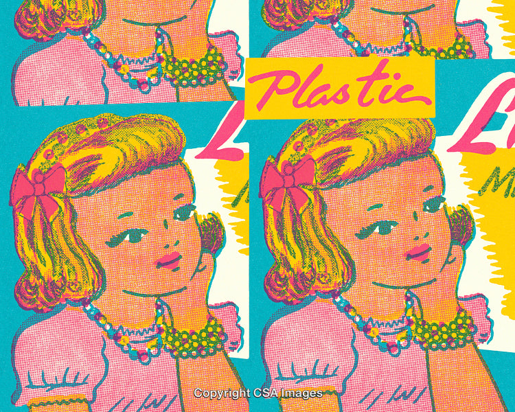 Vintage Pop Art Style Illustration of a Young Girl Portrait