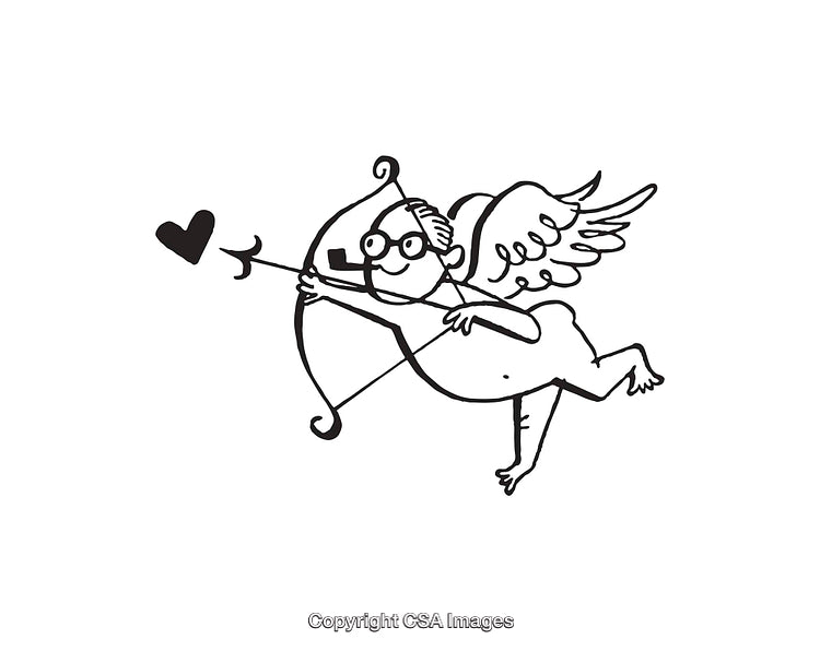 Whimsical Line Art of Cupid Aiming a Heart-Shaped Arrow