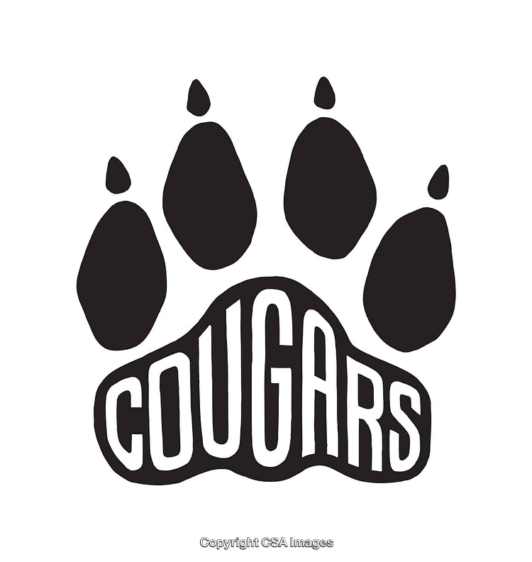 Black and White Cougar Paw Print Illustration with Text