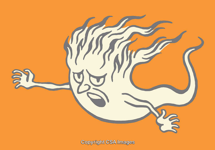 Dynamic Illustration of a Fiery Spirit Emanating Energy and Animation