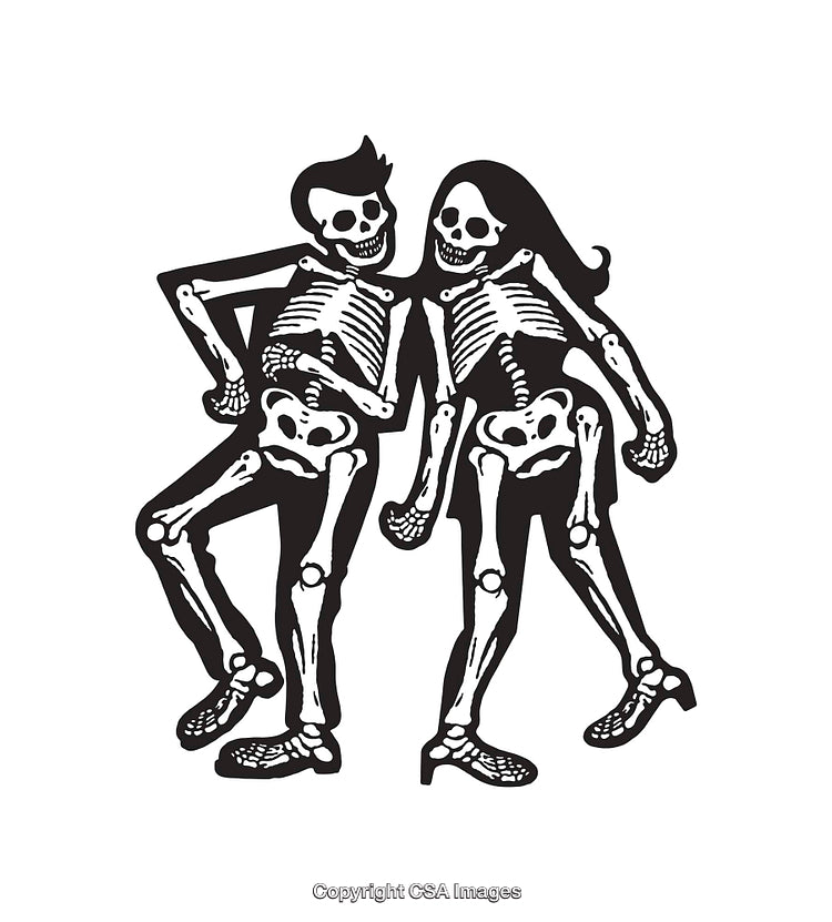 Skeleton Couple Dancing Together in Fun Black and White Illustration
