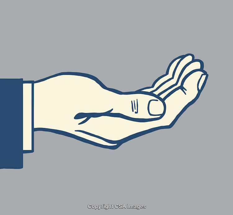 Illustrated Open Hand in Blue and Beige Color Line Art