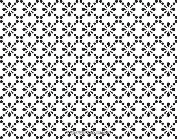Black and White Floral Pattern Design with Repeating Geometric Elements