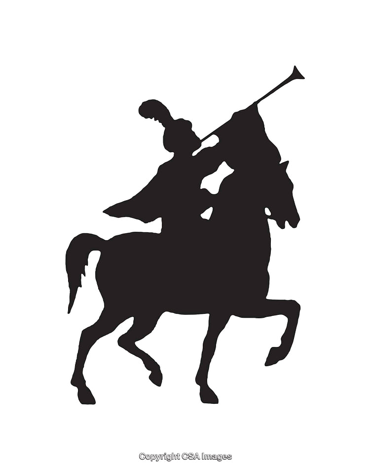 Silhouette of a Trumpeter on Horseback with Dramatic Pose