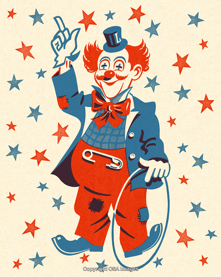 Vintage Style Illustration of a Circus Clown Holding a Hoop