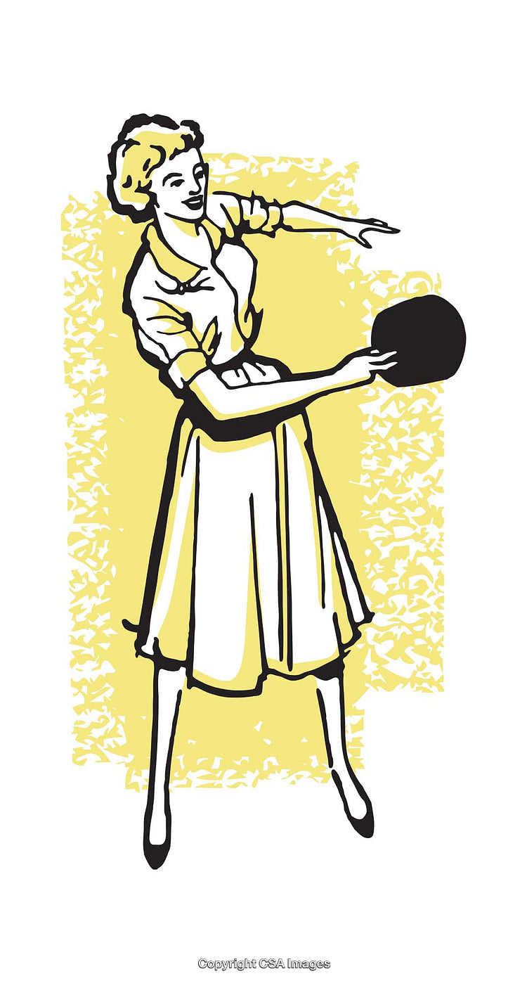 Vintage Style Illustration of Woman Engaging in Bowling Activity
