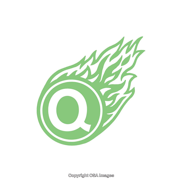 Green Flaming Circle Logo Featuring Letter Q with Dynamic Flames