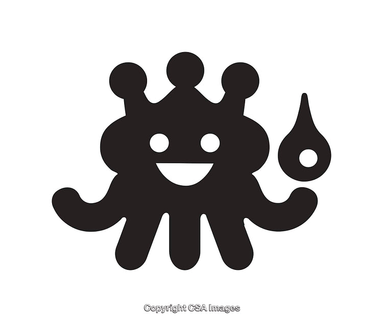 Happy Cartoon Style Black and White Octopus Icon with Unique Elements
