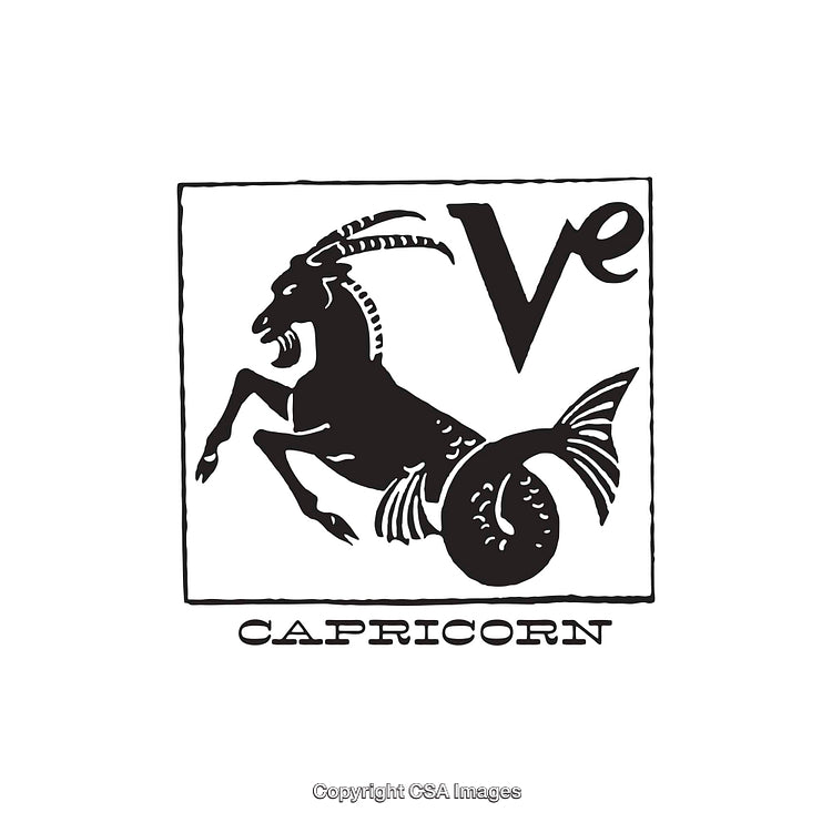 Black and White Illustration of Capricorn Zodiac Sign Art