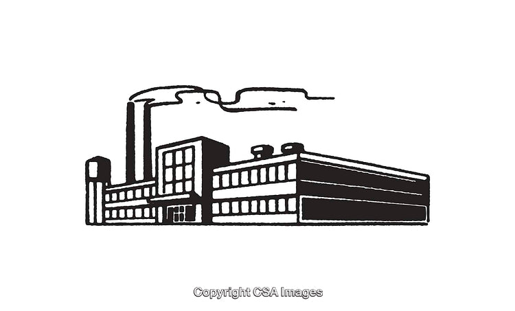 Industrial Building Illustrative Line Art with Chimneys