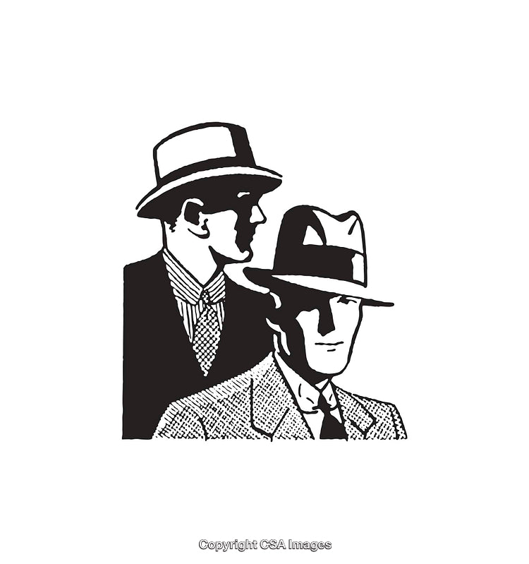 Vintage Black and White Illustration of Two Men in Formal Hats