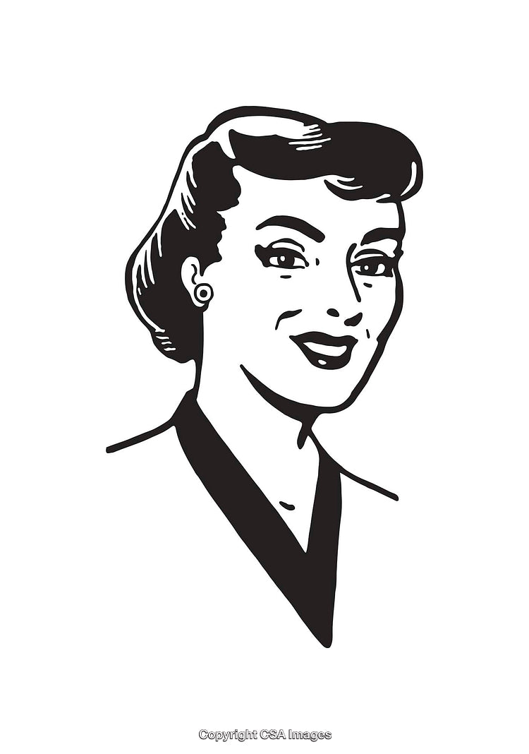 Retro Black and White Illustration of a Smiling Woman