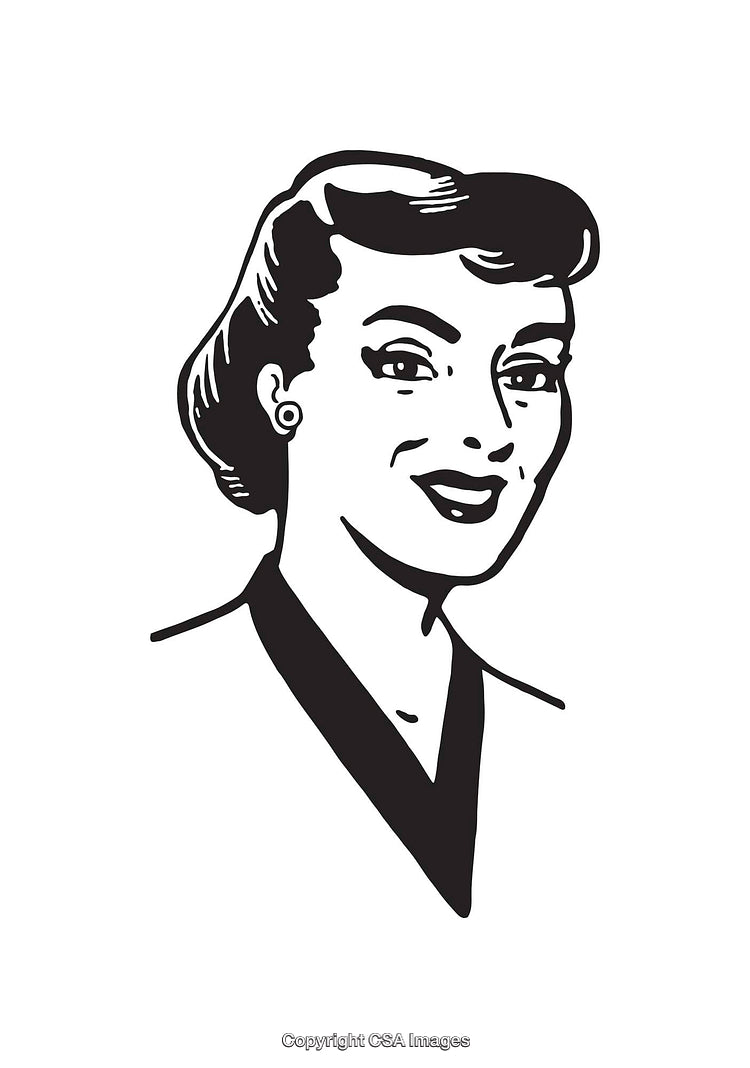 Retro Black and White Illustration of a Smiling Woman