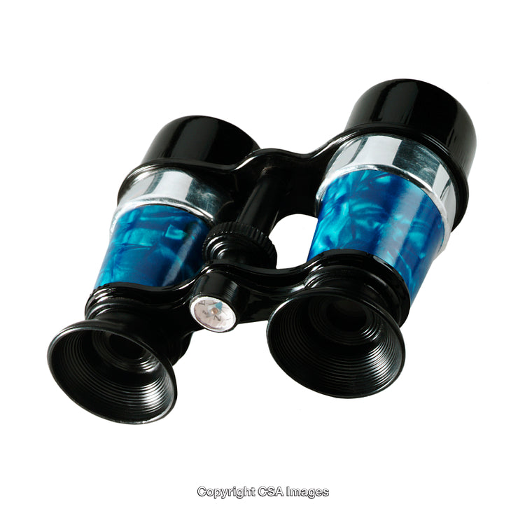 Black and Blue Toy Binoculars with Simple Design Isolated on White Background
