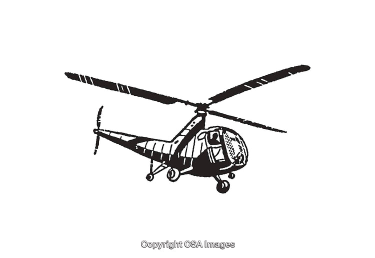 Hand-Drawn Black and White Helicopter Line Art Illustration