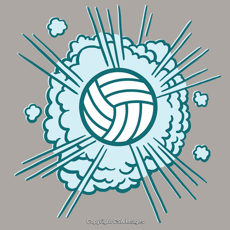 Dynamic Volleyball Explosion Artwork in Vibrant Line Art Style