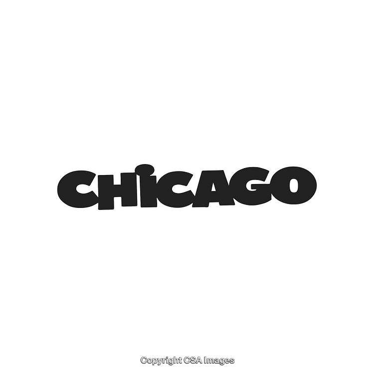 Chicago Text on White Background in Bold Black Letters